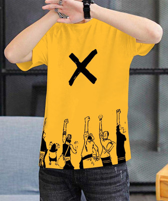 Doomee Printed Men Round Neck Gold T-Shirt