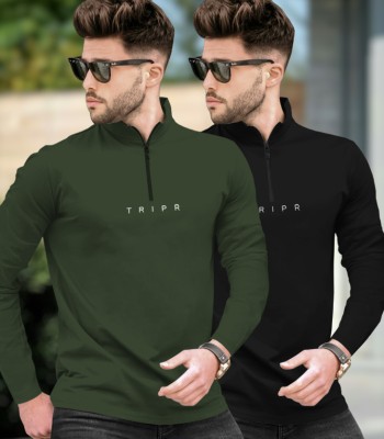 TRIPR Solid Men Henley Neck Multicolor T-Shirt