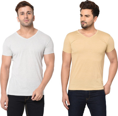 Adorbs Trend Solid Men V Neck White T-Shirt