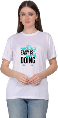 LIFE STYLE COMMERCE Printed Women Round Neck White T-Shirt