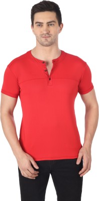 Manifesto Solid Men Mandarin Collar Red T-Shirt