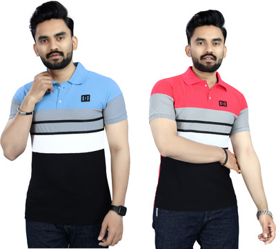 USPN Colorblock, Printed Men Polo Neck Multicolor T-Shirt