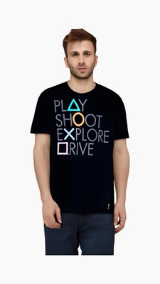 Royal Creations By Rv Printed Men Round Neck Black T-Shirt