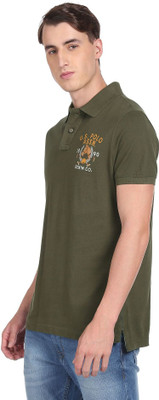 U.S. POLO ASSN. Printed Men Polo Neck Green T-Shirt