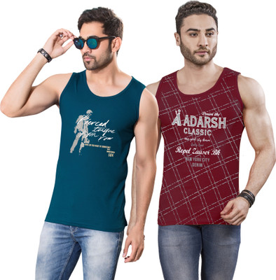 Adarsh Classic Printed, Graphic Print, Checkered Men Round Neck Dark Blue, Maroon T-Shirt