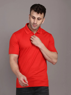 Lakshya Fashions Solid Men Polo Neck Red T-Shirt