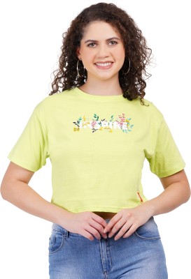 BLACK STUDIO Printed Women Crew Neck Yellow T-Shirt