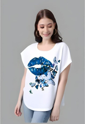 Royal Creations By Rv Printed Women Round Neck White T-Shirt