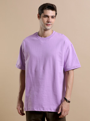 LazyGreg Solid Men Round Neck Purple T-Shirt