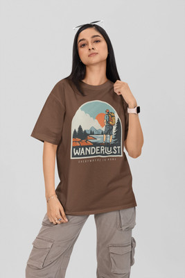 Stylewill Graphic Print Women Round Neck Brown T-Shirt