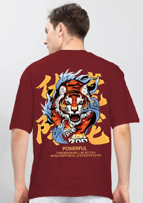 Reya Printed Men Round Neck Maroon T-Shirt