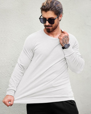HouseOfCommon Self Design Men Round Neck White T-Shirt