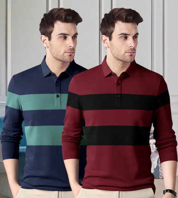 BELACHY Printed Men Polo Neck Navy Blue T-Shirt