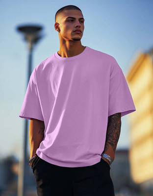 LazyGreg Solid Men Round Neck Purple T-Shirt