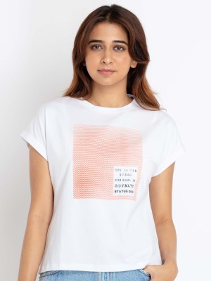 Status Quo Printed, Typography Women Round Neck White T-Shirt