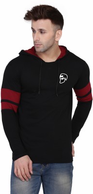 GEUM Colorblock Men Hooded Neck Black, Maroon T-Shirt