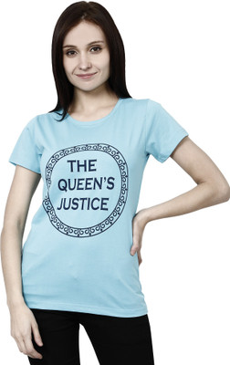 Moda Rapido Printed Women Round Neck Light Blue T-Shirt