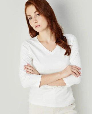 Smart Colors Solid Women V Neck White T-Shirt