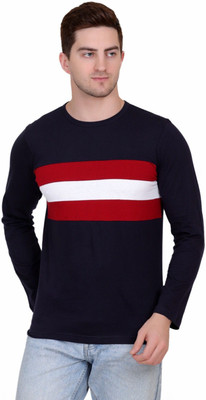 Styvibe Colorblock Men Round Neck Dark Blue, Red, White T-Shirt
