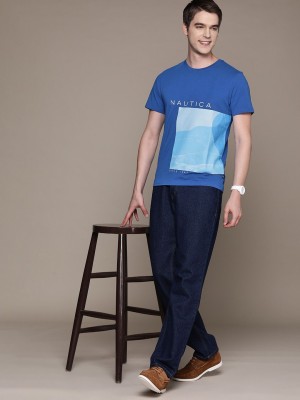 NAUTICA Printed Men Round Neck Blue T-Shirt