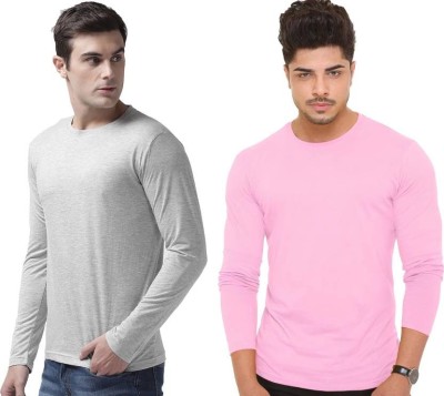 Cozy fashion Solid Men Round Neck Grey, Pink T-Shirt