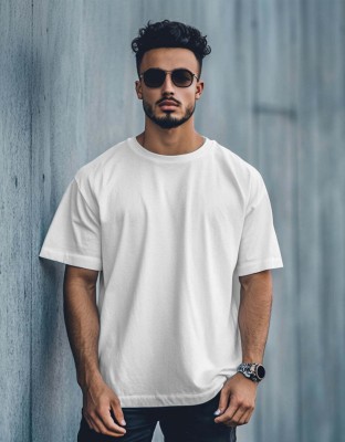 Veirdo Solid Men Round Neck White T-Shirt