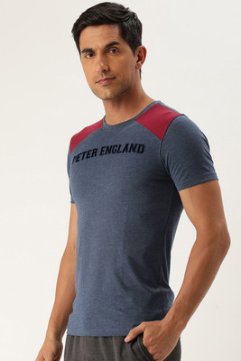 PETER ENGLAND Solid Men Round Neck Blue T-Shirt