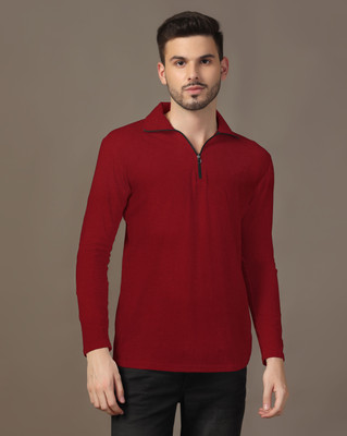tfurnish Solid Men Polo Neck Maroon T-Shirt