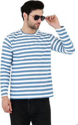 SIVAGAR Striped Men Round Neck Blue T-Shirt
