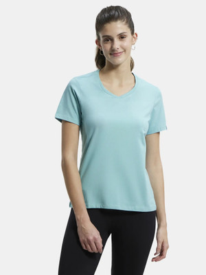 JOCKEY Solid Women V Neck Blue T-Shirt