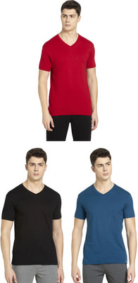 JOCKEY Solid Men V Neck Black, Blue, Red T-Shirt