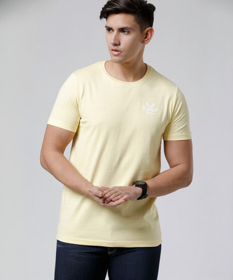WROGN Solid Men Round Neck Yellow T-Shirt
