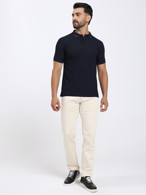 KCOTS Solid Men Polo Neck Blue T-Shirt