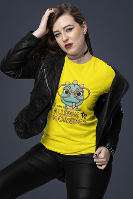 Clori Printed Women Round Neck Yellow T-Shirt