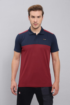 TECHNOSPORT Colorblock Men Polo Neck Red T-Shirt