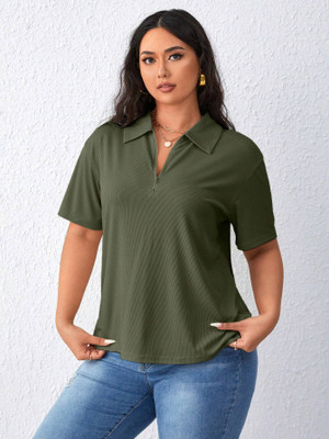 IMSA MODA Solid Women Polo Neck Green T-Shirt
