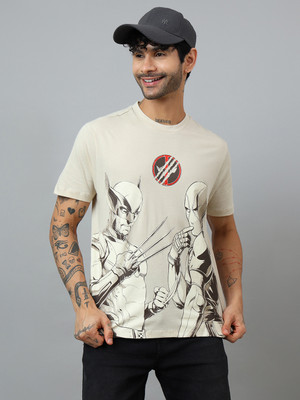 Free Authority Printed Men Round Neck Beige T-Shirt