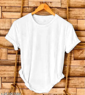SR Fashion Solid Women Round Neck White T-Shirt