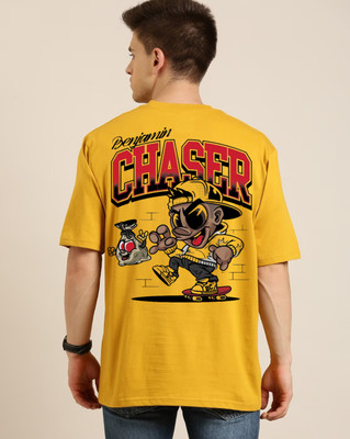 clickwell Printed, Typography Men Round Neck Yellow T-Shirt