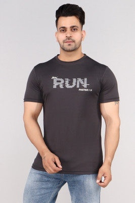 FitCORE Printed Men Round Neck Grey T-Shirt