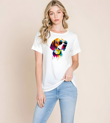 Kaido Graphic Print Women Round Neck White T-Shirt
