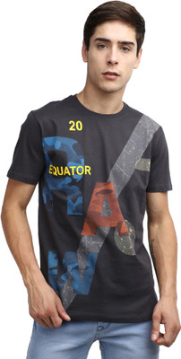 V-MART Printed, Typography Men Round Neck Grey T-Shirt