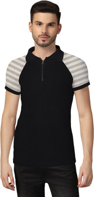tfurnish Striped Men Polo Neck Black T-Shirt