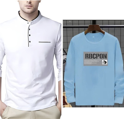 Pachirisu Printed, Solid Men Polo Neck White, Blue T-Shirt