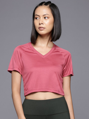 HRX by Hrithik Roshan Solid Women V Neck Pink T-Shirt