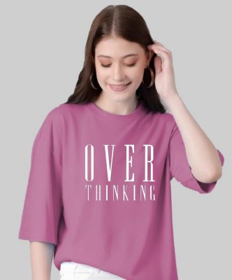 NVYARI Printed, Typography Women Round Neck Pink T-Shirt