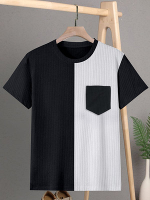 TANNU FAB Self Design Men Boat Neck Black T-Shirt
