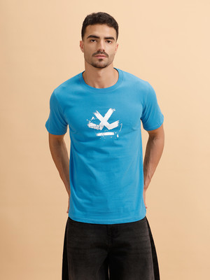 WROGN Solid Men Round Neck Blue T-Shirt