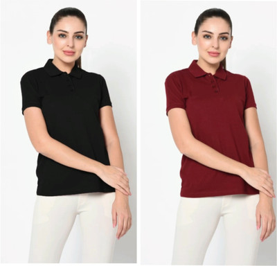 globalitalianlook Solid Women Polo Neck Multicolor T-Shirt