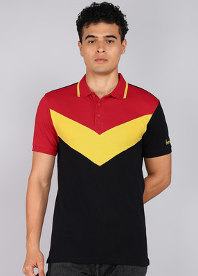 United Colors of Benetton Colorblock Men Polo Neck Black T-Shirt